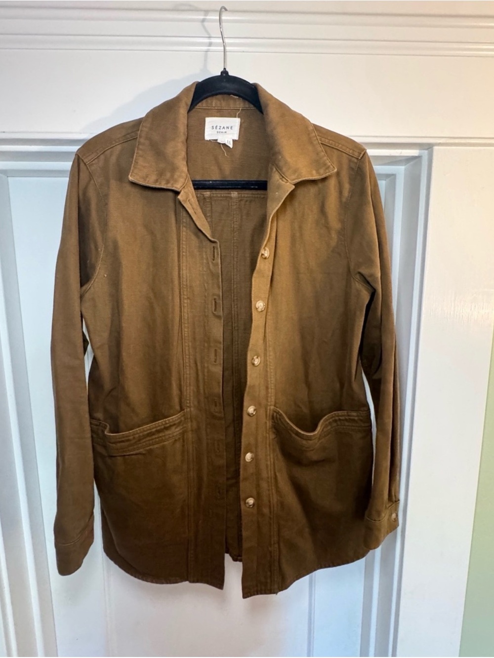 Sezane Olive Green Will Jacket with Button Front